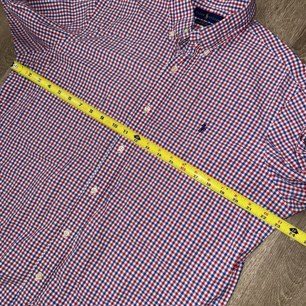 Polo Ralph Lauren Long Sleeve Cotton Stretch Oxford Men's L Red White Blue Check - Picture 5 of 5